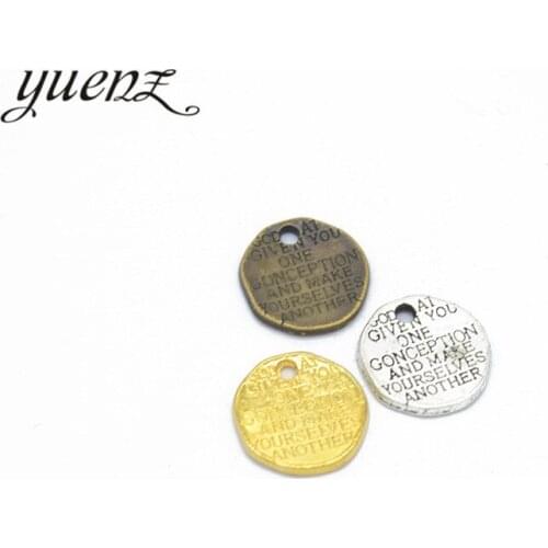YuenZ 15pcs Antique silver color Metal Alloy Round Alphabet English Message Charms Pendants Diy Jewelry Accessories 15*15mm S208