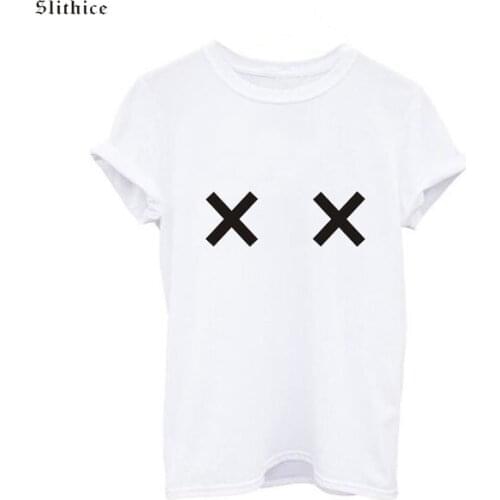 New Women T-shirt Tops Short Sleeve O-neck Funny Pattern Double X Print Casual Design White T-shirts female tees ropa mujer