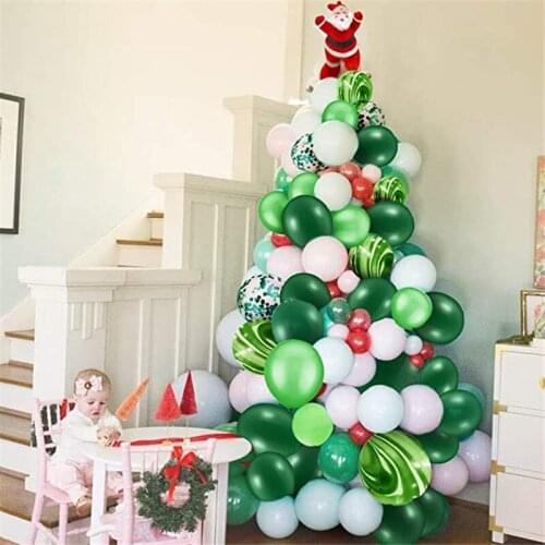 10pcs Green Christmas Tree Decoration Confetti With Agate Balloon Metal Latex Balloons Wedding Birthday Party Holiday Globos
