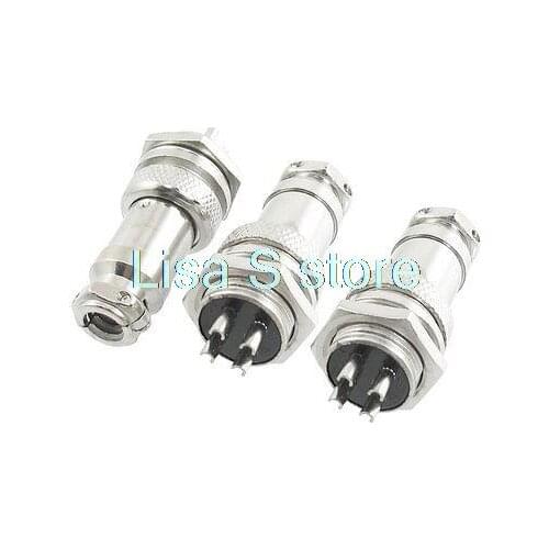 3 Pcs Aluminum Alloy Aviation Connector Plug 16mm 4P 4 Pin 5A 200V AC GX16