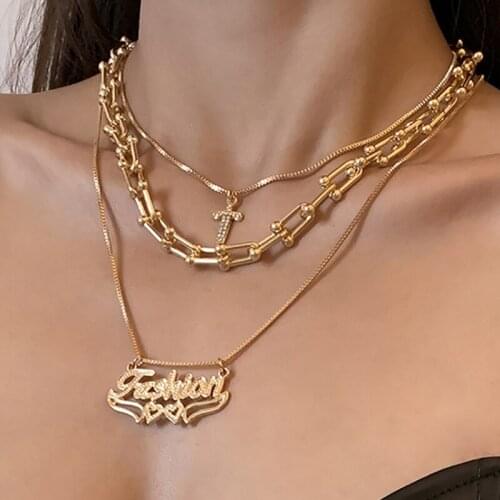 3pcs Punk Cross Layered Necklaces For Women Hipster Letter Pendant Necklace Gothic Chain Gold Rock Choker Cool Girl Jewelry Set