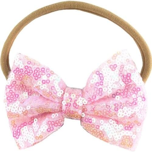 30 pcs/lot ,new 4 inch shade sequin embroidered bow nylon headband cute fashion accessories