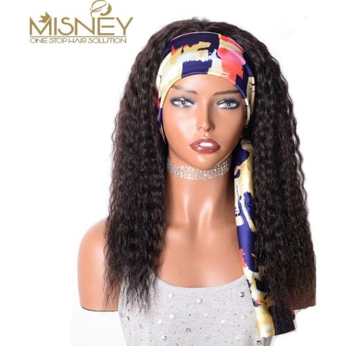 Afro Loose Deep Wave Wig For Women Human Hair Headband Wig Full Machine Made Wig Remy Hair Natural Color Glueless Full Wig