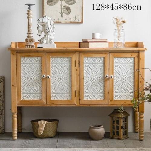 American Retro Simple Cedar Cabinet Bedroom Drawer Double Door Carved Solid Wood Storage Living Room