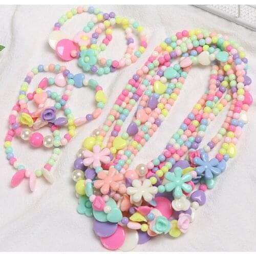 Girls Beads Toys Necklace+Bracelet Butterflies Flowers Baby Handmade Necklace Accessories Princess Kids Birthday Gifts