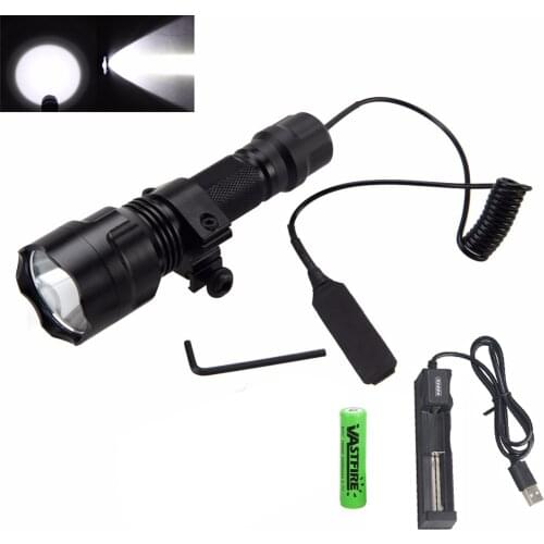 C8 Hunting Weapon Light T6/Q5 LED Military Tactical Flashlights 1 Mode Gun Light+Pressure Switch+Rifle Scope Mount+18650+Charger