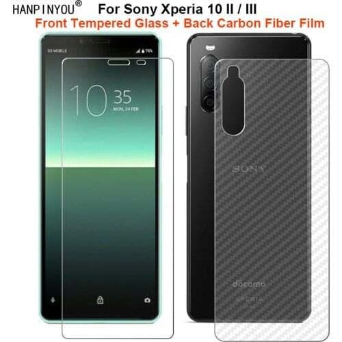 For Sony Xperia 10 II 6.0" 1 Set = Soft Back Carbon Fiber Film + Ultra Thin Clear Premium Tempered Glass Front Screen Protector