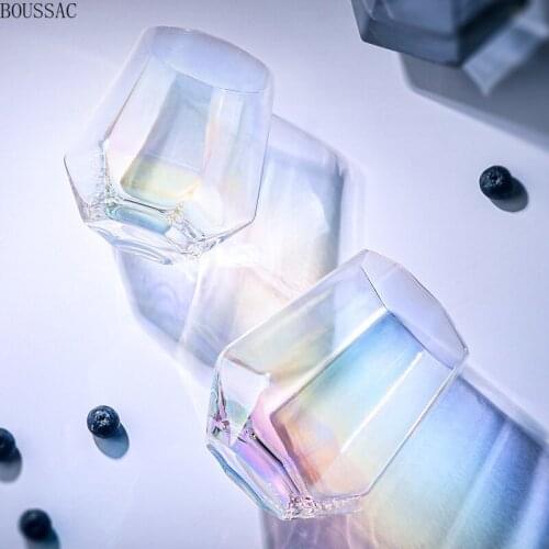 Imitation Phnom Penh Creative Hexagonal Transparent Lead-Free Crystal Glass Exquisite and Beautiful Thickened Base