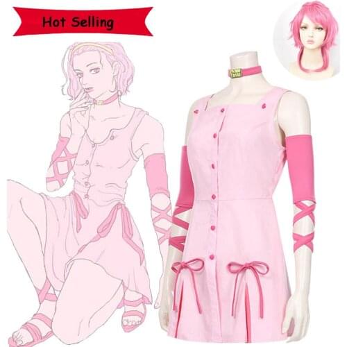 Anime JOJO Bizarre Adventure Cosplay Sugimoto Reimi Costumes Crazy Diamond Unisex Uniform Halloween Party Pink Skirt Wig Props