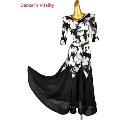 Modern Dance Female Adult Elegant Body Suit Practice Clothes High-end Custom Ballroom Dancing Competition Top Big Swing Skirt