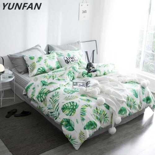2018 Summer Cotton Green Leaf Bedding Sets twin Queen Single 4PCS Set For Duvet cover Bed Sheet Pillowcase high-end bedclothes