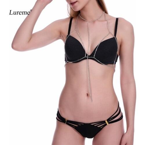 Lureme Crystal Body Chain Necklace Sexy Cover up Bra Body Jewelry Bikini Bra Chain Long Tassel (bc000008)