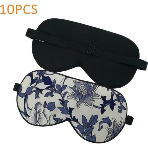 10PCS/Lot 100% Pure Silk Sleep Eye Mask Floral Printed Silk Eye Cover Shade Super Smooth Blindfold Travel Relax Aid Adjustable