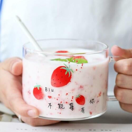 Strawberry Glass Cup Straw Women Mugs Beer Coffee Cups Breakfast Milk Tea Cup Home Transparent Verre A Eau Tasting Glass AC50GC