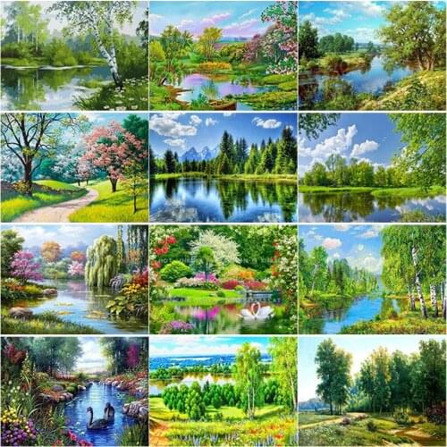 New 5D DIY Diamond Painting Landscape Tree Diamond Embroidery Spring Cross Stitch Crafts Full Square Round Drill Home Decor Gift