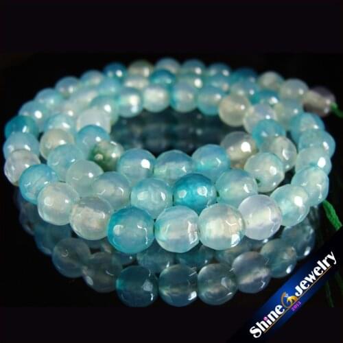 Wholesale 6mm high gloss blue Druzy Agates Faceted Round stone Loose Beads Strand 15" Free shipping