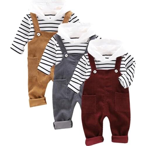 Autumn Baby Boy Clothes 2pcs Long Sleeve Striped Hoodie Sweatshirt+Strap Trousers Pants Casual Baby Clothes Sets