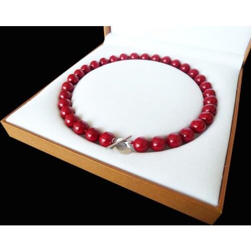 Perfectly 12mm Genuine South Sea coral red shell pearl necklace long Sweater chain wedding Women Gift word 925 jewelry