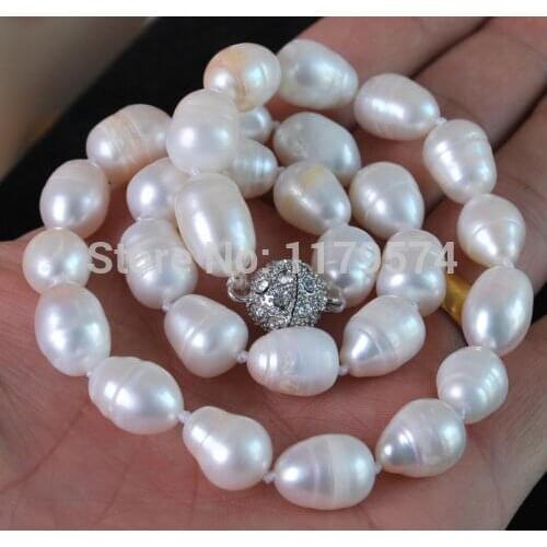 New hot charming Big 11-13MM Natural white Akoya cultured pearl necklace Magnet Clasp Fashion Jewelry Making Design 18" W0240