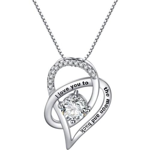 Heart-Shaped Pendant Necklace Couple Simple Zircon Letter Necklace With Gift Box "I Love You To The Moon And Back"