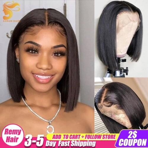 ALEESE Bob Lace Front 13X4 4X4 Lace Bob Wigs Straight Remy Hair For Women Free Shipping 5 Days Natural Color Pre-Plucked Hair
