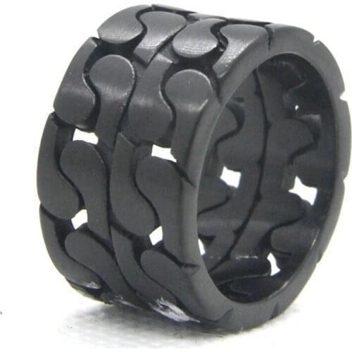 Support Dropship Newest Double Chain Ring 316L Stainless Steel Fashion Punk Style Silver Black Color Ring