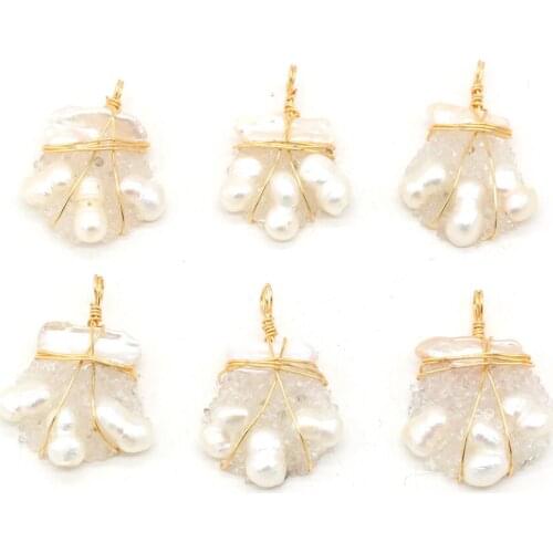 Natural Pearl Bead Pendant Charms Wrapped Pearl Bead Irregual Pendant for Making Women Jewelry DIY Necklace Gift Size 25x40mm