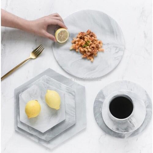 Tableware Marble Plates Cheese Cutting Boards Decorative Pastry Serving Tray Round Hexagon Dessert Plate Steak Salad Snack Plate