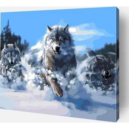 Painting By Numbers Animal DIY Acrylic Kids Paint Handpainted Gift Coloring By Numbers On Canvas Wolf Decor For Home