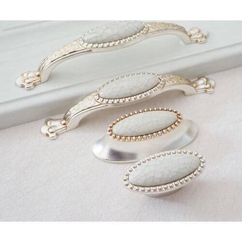 Dresser/Drawer Pull Knobs Antique Silver Crackle Porcelain / Kitchen Cabinet Door Handle Pull Furniture Hardware 64 96 128 mm