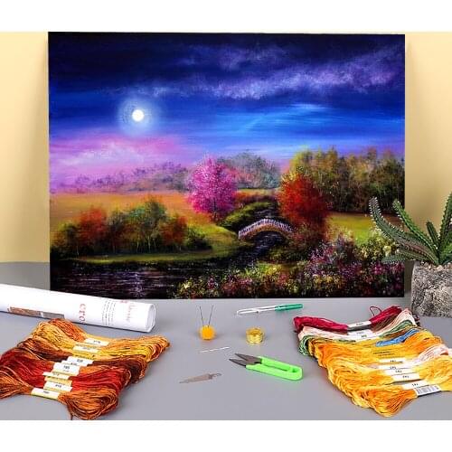 Natural Scenery Printed Fabric 11CT Cross-Stitch Patterns DIY Embroidery DMC Threads Hobby Craft Handmade work Different