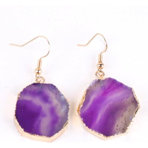 Natural Purple Agates Piece Earring Purple Gold Earrings Female Folk-custom Earrings Female Polygon Earrings