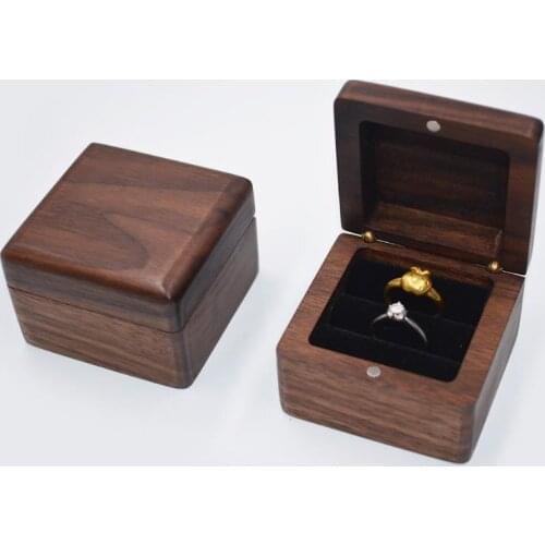 50pcs/lot Natural Wood Jewelry Box Magnetic Cover Wooden Couple Ring Earring Holder Jewelry Storage Case Gift Boxes SN3514
