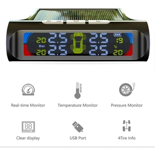 Dropshipping TPMS Color Large Screen Wireless Tire Pressure Temperature Alarm Monitoring System Solar Charging Tpms Sensors