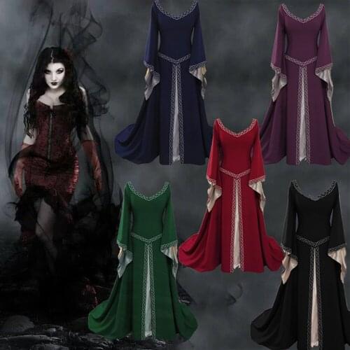 Spring Women Long Vintage Medieval Victorian Dress Ladies Halloween Princess Vampire Costume Masquerade Ball Gown Party Dresses