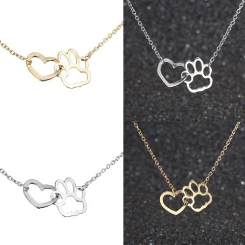 Vintage Long Pendant Necklace Kolye Cute Hollow Heart Pets Dog Cat Paw Footprint Love Necklace For Women Wedding Jewelry Gift