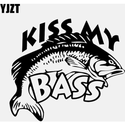 YJZT 16.8CM*14.9CM Kiss My Bass Fishing Car Sticker Vinyl Decal Decor Black/Silver C24-0982