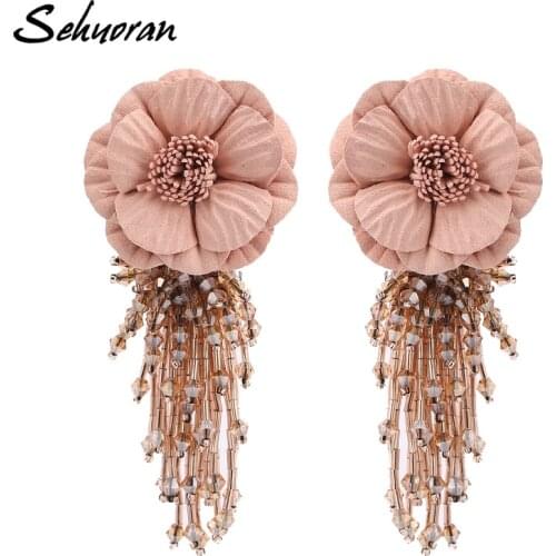 Sehuoran Tassel Earrings For Women Flower Fringed Multicolored Pendientes Drop Earrings Wedding Party Girl Gift Fashion Jewelry
