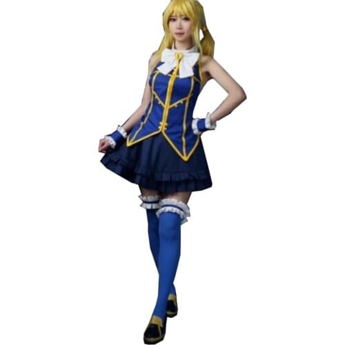 2019 Anime Fairy Tail Cosplay Costume Lucy Heartfilia Backless Polyester Adult Women HalloweenCarnivalShowParty Dress