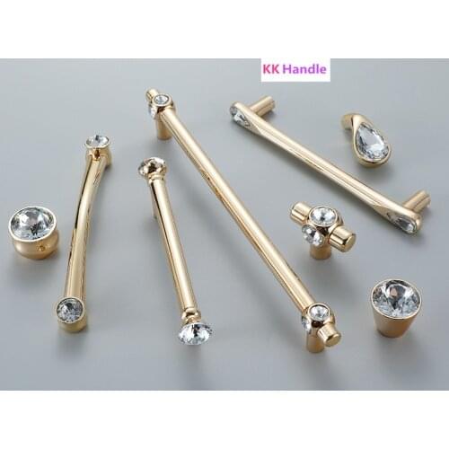 Gold Crystal Knobs Kitchen Cabinet Handles Shoebox Closet Door Pulls Drawer Knobs Wardrobe Pullers with Screws Hardware