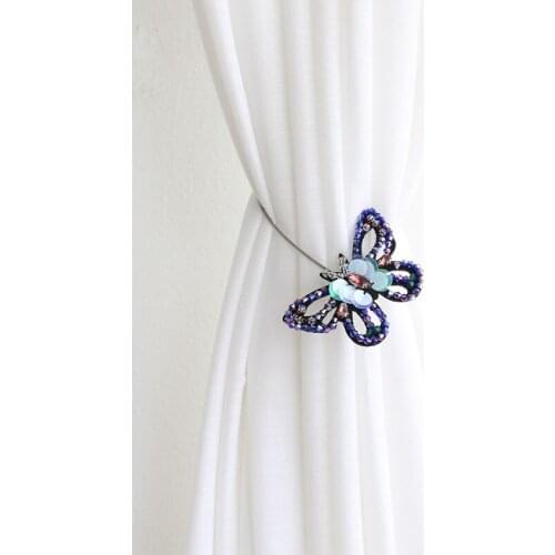 1 pair tieback curtain decorative spinning magnet bandage rope punch butterfly Rhinestone Curtain ring buckles tie tape M710