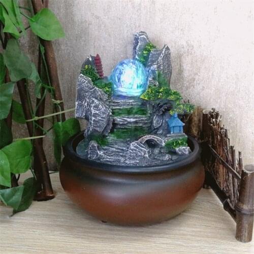 110/220V Creative Resin Rockery Waterscape Lucky Feng Shui Led Water Fountain Home Office Desktop Spray Humid Home Decoration