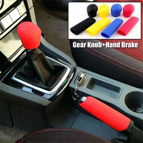 2 PCS Car Silicone Gear Shifter Knob Cover Gearlever Cover And Handbrake Cover