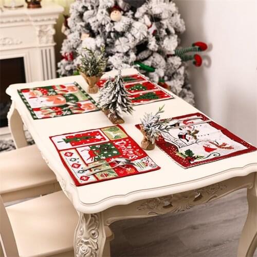 2021 New Year Christmas Dinner Table Mat Merry Christmas Placemat Decorations Tableware Pad Table Mat Xmas Home Decor