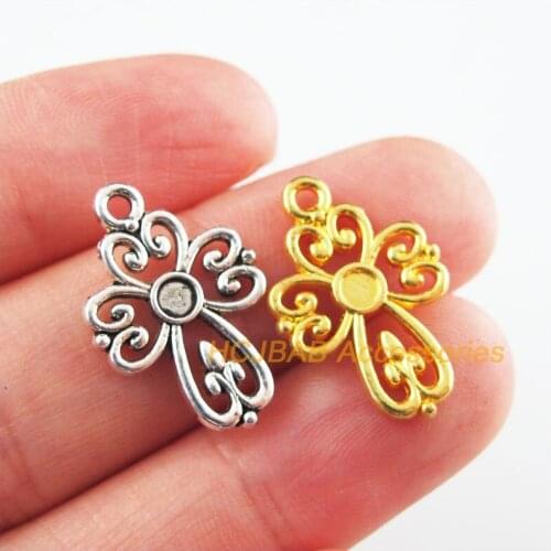 25Pcs Retro Tibetan Silver Tone Gold Color Flower Cross Picture Frame Charms 14.5x21.5mm