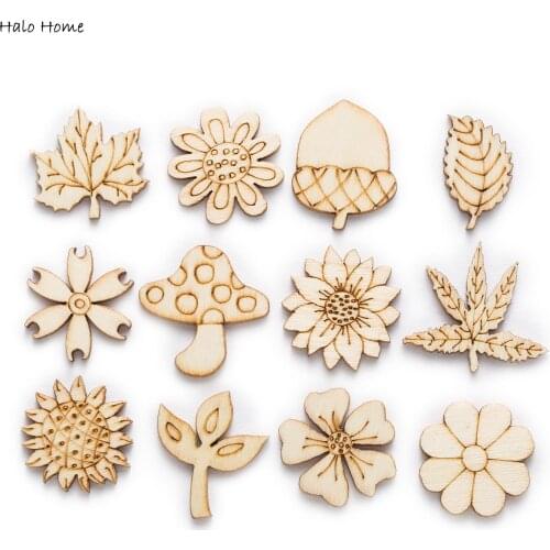 30pcs Wooden Chips Plant Theme Theme buttons Sewing Hanging Ornaments Scrapbook Crafts Home Painting Decor Accessories 20-30mm