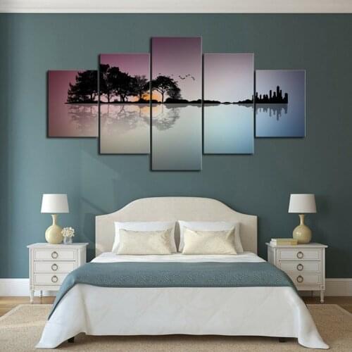 Guitar Island Music Landscape 5 Panel Canvas Picture Print Wall Art Canvas Painting Wall Decor for Living Room Poster No Framed