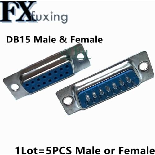 5PCS/LOT DB15 Female Male Serial Hole Base Welding Wire Type 15 Pin Plug Double Blue Plastic Connector DB 15