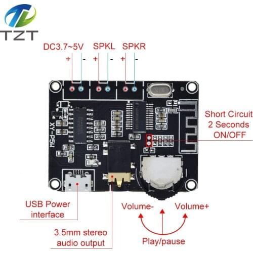 5W+5W PAM8406 Bluetooth 5.0 DC3.7-5V stereo audio power amplifier module XY-P5W for Arduino diy kit
