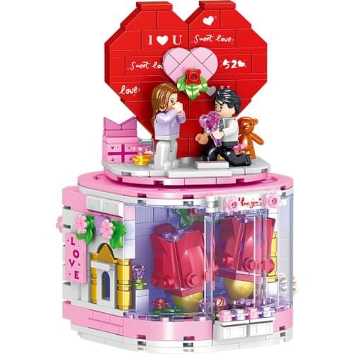 520Pcs Street View Series Educational Building Blocks Toys For Boys Girls DIY Birthday Present QL0999 Rotating Rose Music Box